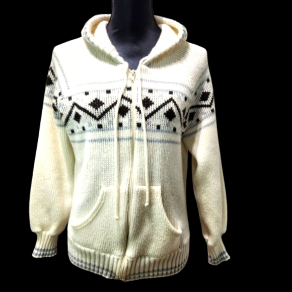 KITTY HAWK Knit Fair Isle Mohair Blend VTG Zip Hooded Sweater - Picture 2 of 12